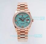 TWS Factory AAA Replica Rolex Rose Gold Turquoise Blue DayDate 36 mm 2836 Watch Diamond-set